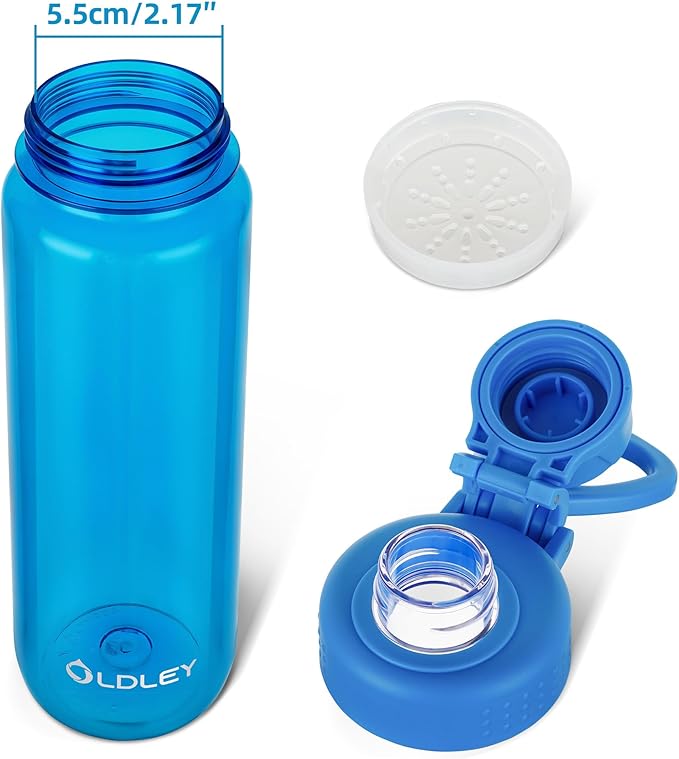 OLDLEY 32 oz Water Bottle, Sports Tritan Water Bottle with Carry Handle and Spout Lid, Leakproof & BPA Free Large Water Bottles for Home,Travel, School, Outdoors, Gym,Blue