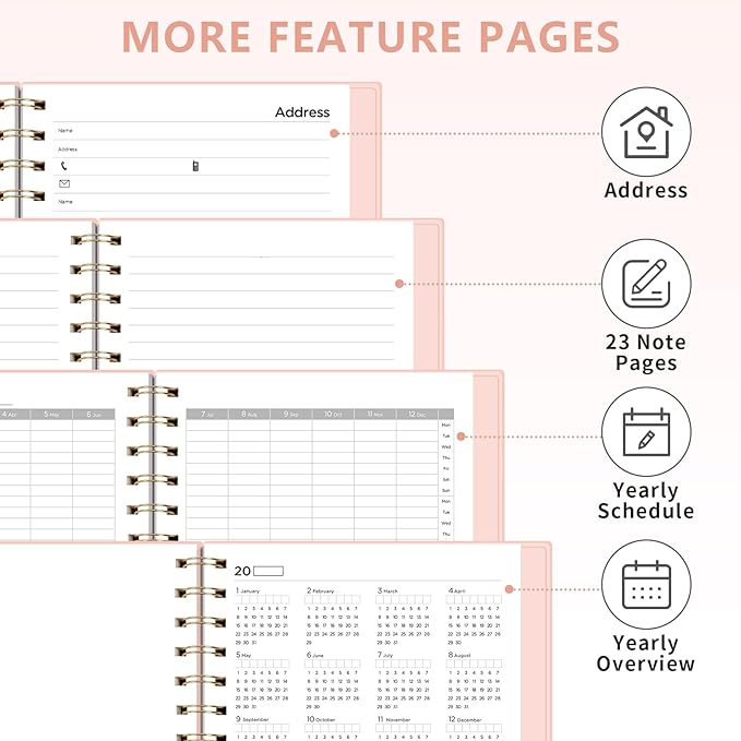 EMSHOI Undated Planner, Weekly and Monthly Calendar, 53 Weeks and 12 Months, A5 (6.38" x 8.35"), 100GSM Thick Paper, PVC Cover, Monthly Tabs, Note Pages, Start Anytime