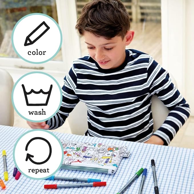 eatsleepdoodle DIY Coloring Fairy Tale Pencil Case for Kids with 10pcs Washable Markers, Reusable Art Supply Organizer, Fun Arts & Crafts Activity for Boys & Girls, Creative Gift Idea for Ages