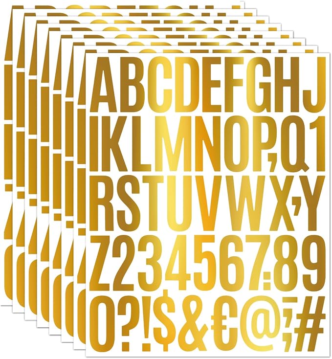 Vinyl Letter Stickers 2 Inch, 8 Sheets Decorative Alphabet Decals, Waterproof Self Adhesive Letters for Gift Wrapping, Wedding Signs, Party Decorations and DIY Crafts (Gold)