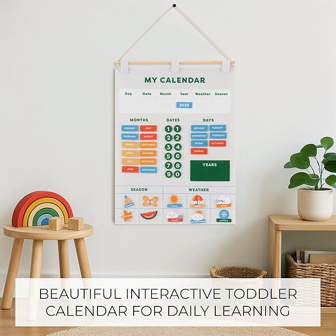 Beautiful Toddler and Kids Calendar - Perfect Homeschool Supplies With Months, Days of the Week, Season and Weather - Cute Play Room Decor Essentials for Preschool Learning & Organization