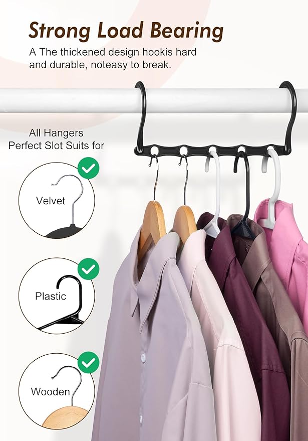 HOUSE DAY College Dorm Essentials 6 Pack, Multifunctional Closet Organizers | Back to School, Closet Organizers and Storage Magic Space Saving Hangers with 5 Holes, Storage Organization for Closet- Black