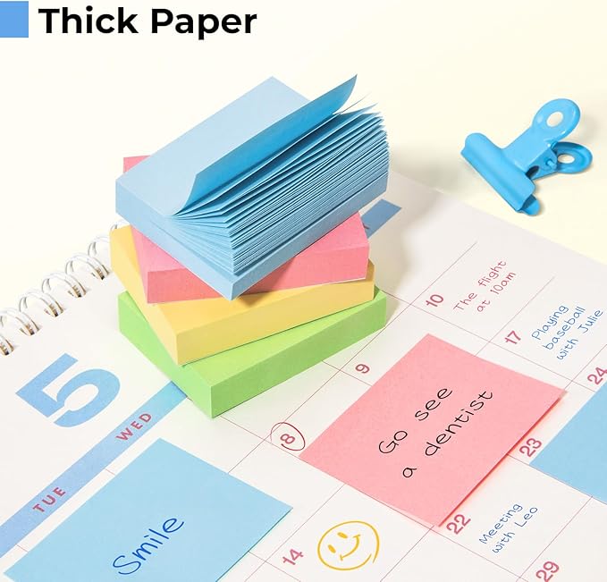 Umikk 50 Pack Mini Sticky Notes 1.5x2 in, 5000 Sheets Small Self-Stick Note, 4 Colors Sticky Pad Bulk, Easy to Post for Office, School, Home