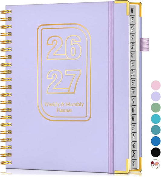 Planner 2026-2027, 18 Months Weekly and Monthly Hardcover Planner, January 2026 - June 2027, 8.5" x 11" A4 Large Daily Calendar Planner Book with Tabs, Spiral Yearly Agenda Organizer Notebook for School Work Home, Purple