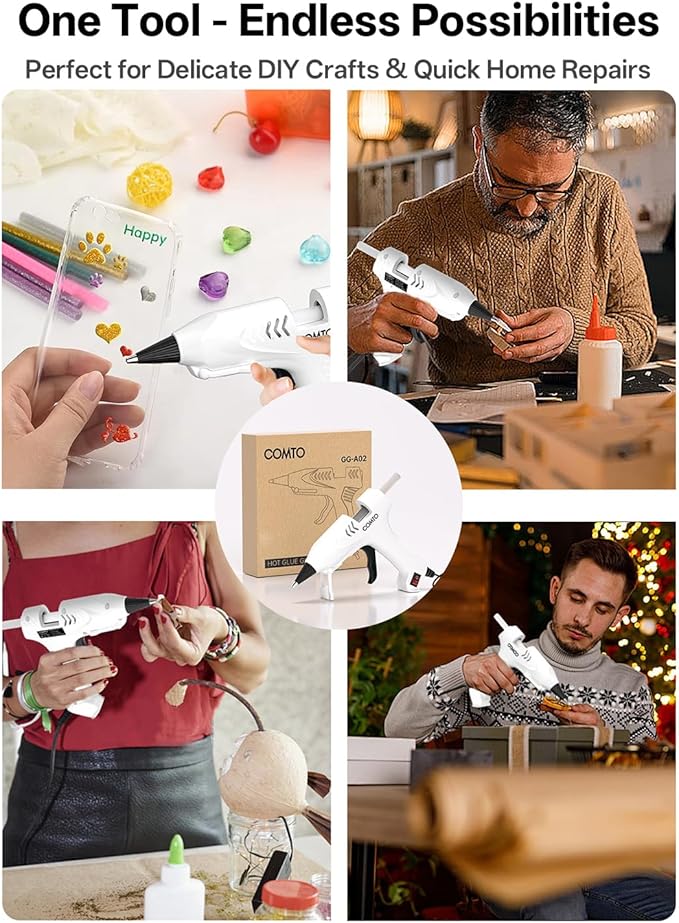 Hot Glue Gun with 100 Sticks(140mm x 7mm), 20W Fast Preheating Mini Hot Glue Gun and Sticks Set for School Crafts DIY Arts and Quick Home Repairs, A02 - White