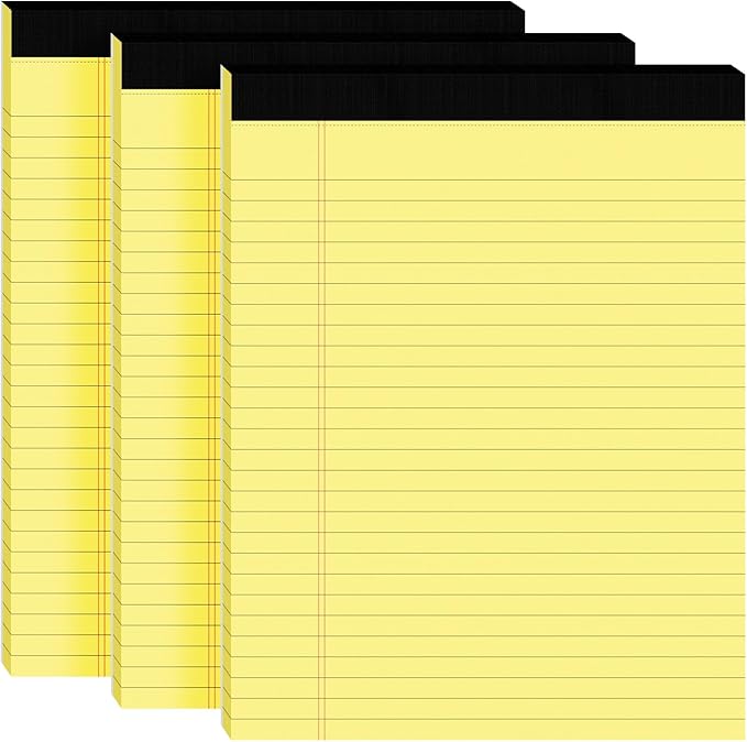 3pcs Legal Pads 8.5 x 11,Notepads 8.5 x 11 Inch, 30 Sheets/Pack, Yellow Note Pads Clear Print Writing Pads of Paper, Perforate Wide Ruled Lined with Sturdy Back for Office, Business & School Supplies
