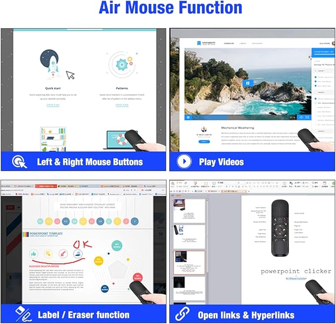 Presentation Clicker Air Mouse Function Wireless Presenter USB Powerpoint Clicker, RF 2.4 GHz Presentation Remote Control Clicker for powerpoint presentations Support Mac, Laptop, Computer 11