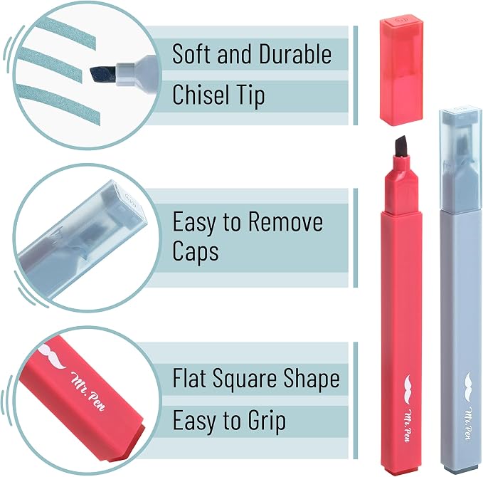 Mr. Pen- Aesthetic Highlighters, 8 Pcs, Chisel Tip, Muted Pastel Color, No Bleed Bible Highlighter Pastel, Assorted Colors | 8 pcs, Cute Highlighter for Journaling Supplies and School Accessories, Bible Highlighters and Pens No Bleed