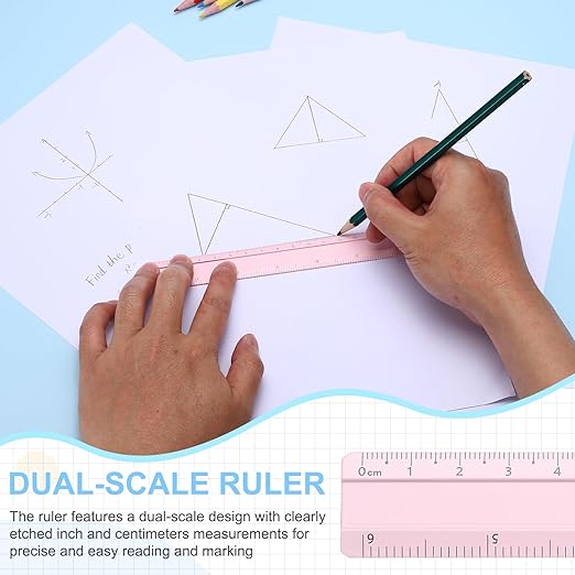 PATIKIL Metal Ruler 6 Inch/15cm, 2 Pcs Aluminum Straight Edge Ruler, Dual Scale Measuring Tool with Inch/Centimeter Scales & Hole for Math Office Drawing Engineering Home, Pink