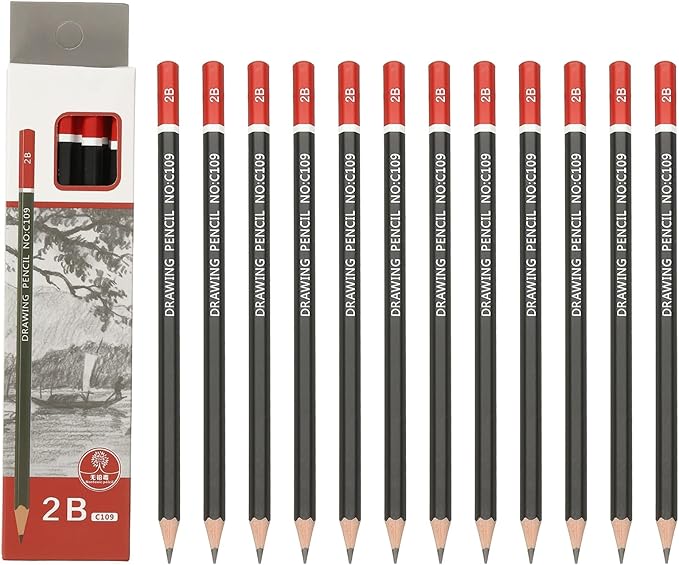PATIKIL 24Pcs 2B Drawing Pencils for Sketching, Hexagonal Pre-sharpened Sketch Pencils for Drawing Writing Art Sketching Artists Beginners, Red/Black