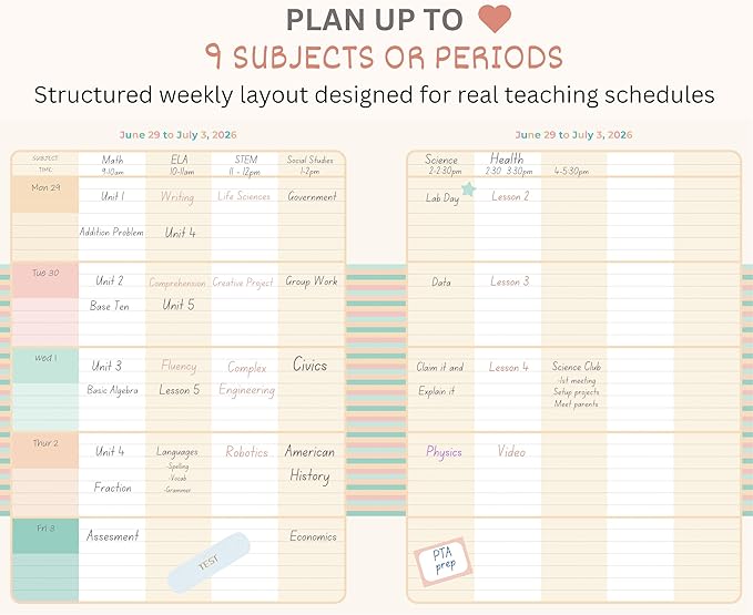 Teacher Planner 2026-2027, Horizontal Lesson Plan Book for Teachers | Colorful Books Cover, 8.5" x 11" | Weekly & Monthly Academic Year Lesson Planner, July 2026-June 2027 | Stickers & Bookmark