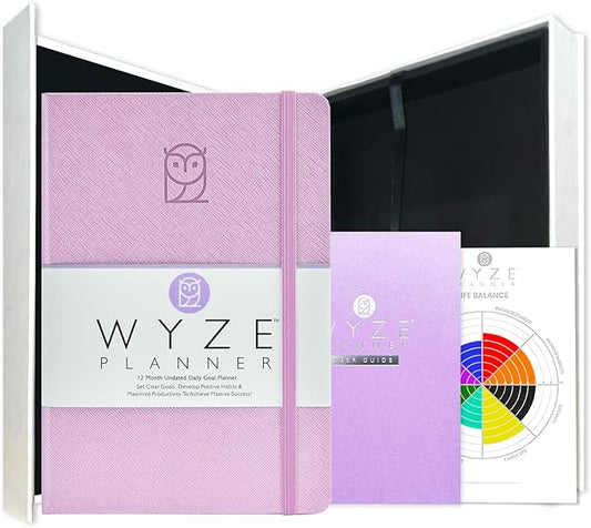 Wyze Planner Undated Daily Planner – 1-Year B5 Productivity Organizer with Two-Page Weekly Spread, ADHD Friendly, Goal Setting, Habit Tracker, Weekly & Monthly Pages – Hardcover Time Management Notebook (Lilac)