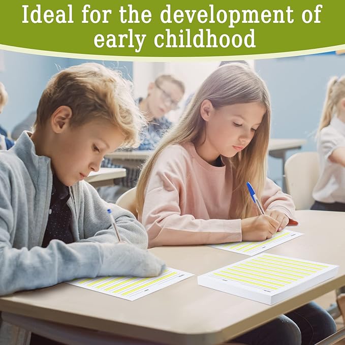 Eaasty 400 Sheets Write Beginner Paper Level 1 with Lines and Yellow Highlighted Practice Writing Paper for Kids Proper Letter Positioning, 11 x 8.5''