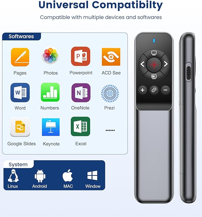 Wireless Presentation Clicker with Laser Pointer, USB-C & USB-A Dual Receiver, Hyperlink & Window Switch Support, 100M Red Light, Compatible with PowerPoint/Keynote/Google Slides