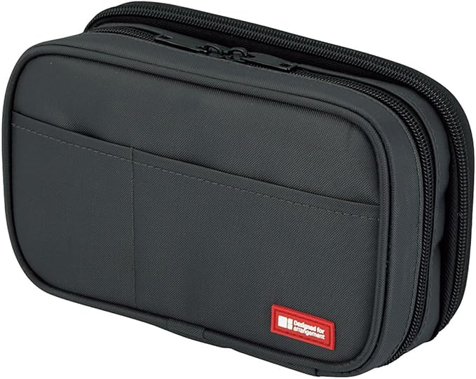 LIHIT LAB Large Capacity Double Zipper Pencil Case For School Office College, Big Capacity 6 Compartments Pencil Bag Holder Adults Teen Boys Girls, Travel Cosmetics Storage, Black (A7555-24)