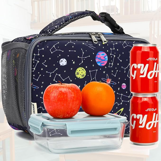 GYEUKHAM Insulated Lunch Box for School, Thermal Reusable Durable Freezable Lunch Bags for Kids Boys Girls Men Women - Small Soft Cooler Portable Lunch Tote Kit for Work Picnic Travel,Constellation