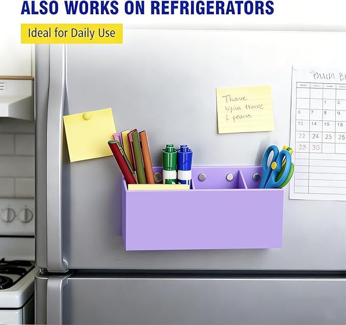 Magnetic Dry Erase Marker Holder for Whiteboard, Anti-slip Magnet Pen Holder for Fridge Refrigeator, Acrylic Pencil Holder for Classroom Teacher, Office Accessories, Locker Organizer(Purple)