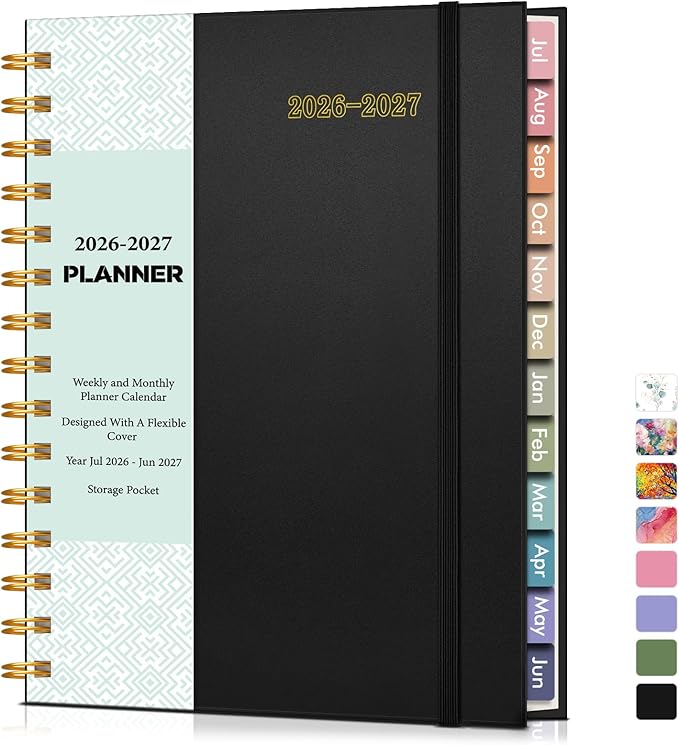 Academic Planner 2026-2027, Weekly and Monthly Calendar Planner from July 2026 - June 2027, 6.1" x 8.2" A5 Large Daily Agenda Book with Tabs, Flexible Cover, College School Organizer for Student Teacher, Black