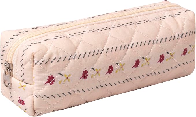 Pencil Case Office College School Storage Bag Pouch Holder Box Organizer Makeup Pouch Cosmetic Bag Aesthetic Cute Pen Case for Girls Boys Kids (Striped flower)