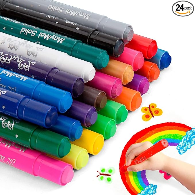 MayMoi Washable Tempera Paint Sticks | Non-Toxic, Quick Drying & No Mess Paint Sticks, Best Art Birthday Gifts (24 Colors)