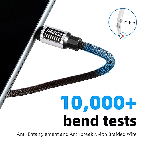 TBBGA 240W USB C to USB C Cable，5FT Nylon Braided Type C Fast Charging Cable for iPhone 16/16 Plus/16 Pro/16 Pro Max/15, MacBook Pro, iPad Pro,for Galaxy S25/S24，Switch, Pixel(Black)