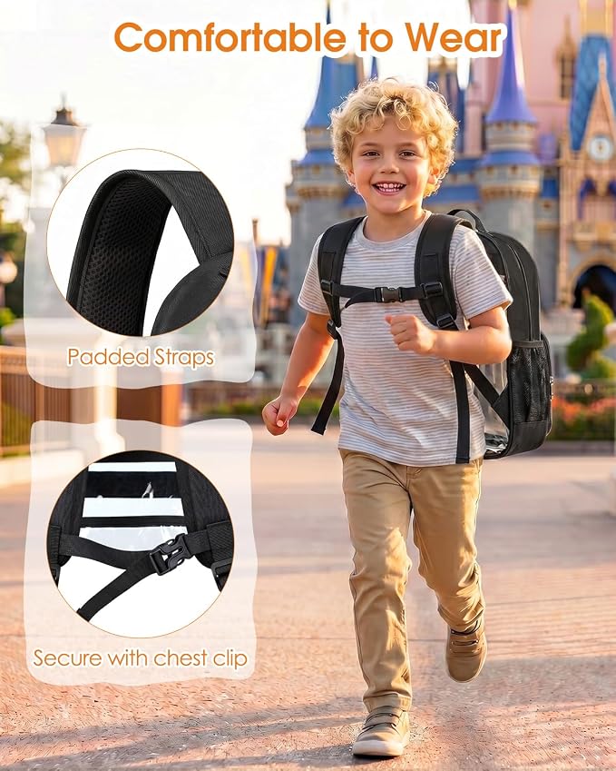 Soimeat Clear Backpack for Girls Boys - Large Kids Clear Bookbag - Fabric & PVC Transparent Backpacks for Elementary School, Black