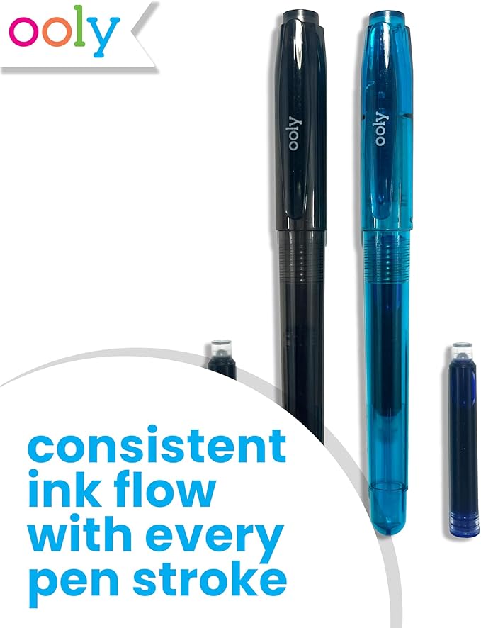 Ooly Set of 6 Black and Blue Fountain Pen Ink Refills, Includes 3 Black and 3 Blue Refills Compatible with Ooly Fountain Pens Only, School Supplies