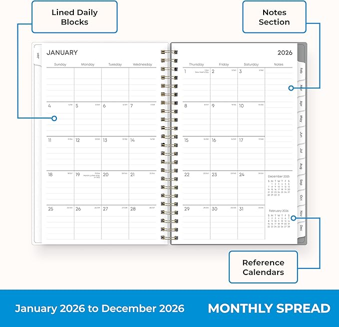 Blue Sky 2026 Weekly and Monthly Planner Calendar, January 2026 - December 2026, 5" x 8", Flexible Frosted Cover, Laminated Tabs, Durable Twin Wire Binding, Sophie
