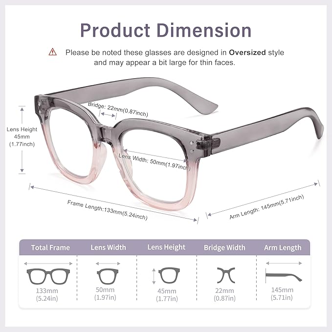 Madison Avenue Oversized Blue Light Blocking Glasses for Women Fashion Blue Light Blockers Anti Eyestrain & UV Protection Computer Eyeglasses (Gradient Purple)