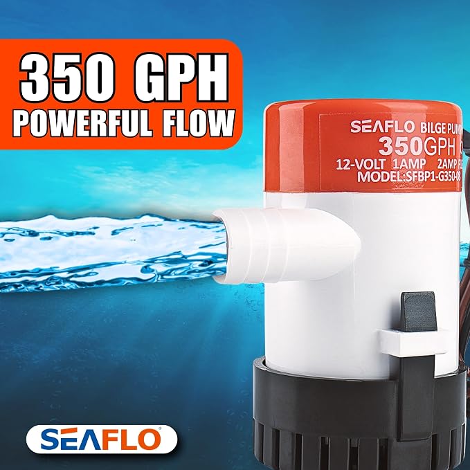 SEAFLO 01 Series 350 GPH Bilge Pump – 12V, 3/4" Outlet, Marine Submersible Pump with Anti-Airlock Protection, CE & Rohs Certified, 4-Year Warranty | Reliable for Boats and Marine Applications