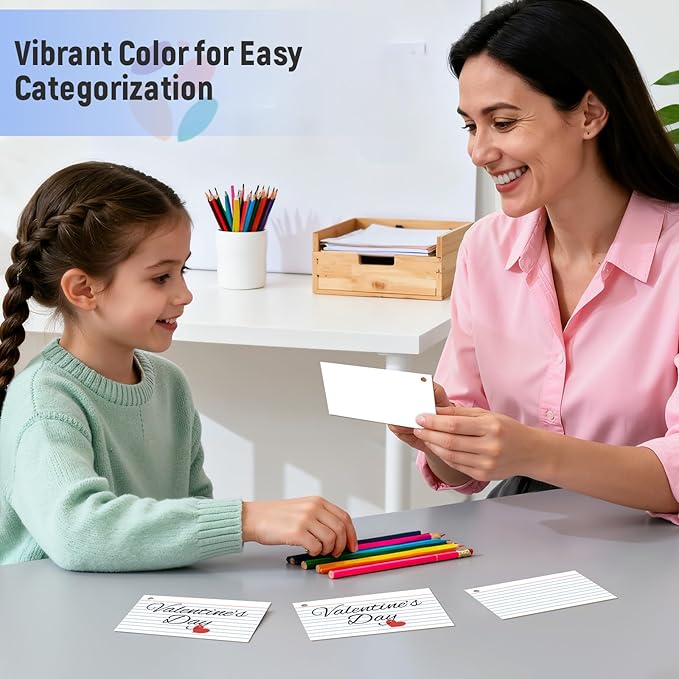 200 Count 3 x 5 Inch White Index Cards with Binder Rings, Lined & Blank Study Cards, Thick Cardstock Flash Cards for Students & Teachers, Color-Coded Notecards for School, Home, Work