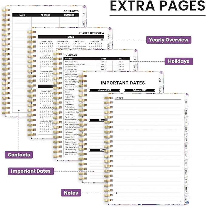 Planner 2026-2027, Academic Planner Weekly and Monthly, Jul 2026 - Jun 2027, Spiral Bound School Planning Tool with Tabs and Pocket, Perfect for Students & Teacher, 8.5" x 11", Purple Blocks