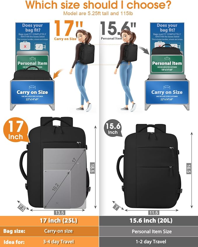 Capolo Travel Backpack for Women Men Waterproof Laptop Backpack Airlines Approved Carry On Backpack Bag Computer Bookbag for Business, Work, Traveling Fits 17 Inch Laptop(Black Zipper)