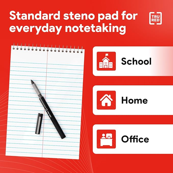 Staples TRU RED Steno Notepads, 6" x 9", Gregg Ruled, 80 Sheets, Top Wirebound, 12-Pack