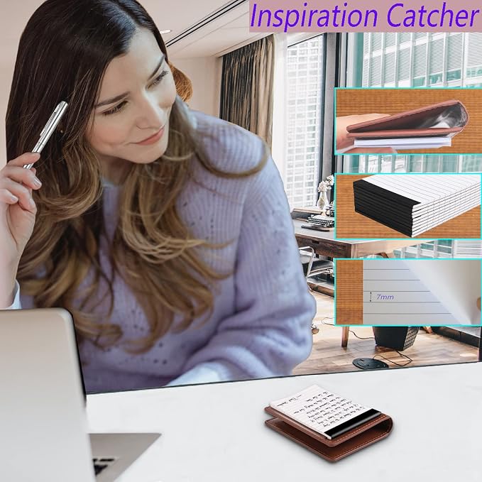 13 Pack Mini Pocket Notepad Set,Included Leather Pocket Notepad Holder,10 Pack 3×5 Inch Small Notebook Refills,Writing Pads with 30 Lined Paper Per,Scratch Pads,Memo Pads,2 Metal Ballpoint pens(Brown)