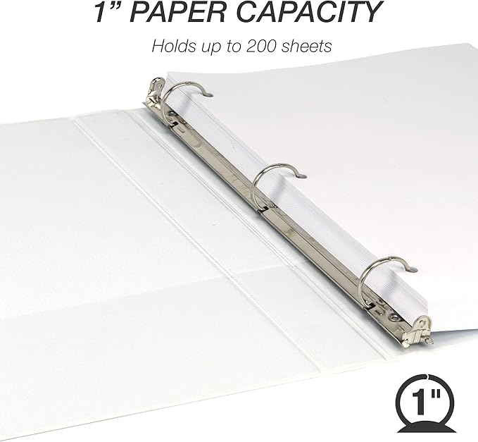 Samsill 1 Inch 3 Ring Binders, Economy Round Ring, Clear View Cover, 200 Sheet Capacity - for School, Home, Office - Assorted, 4 Pack