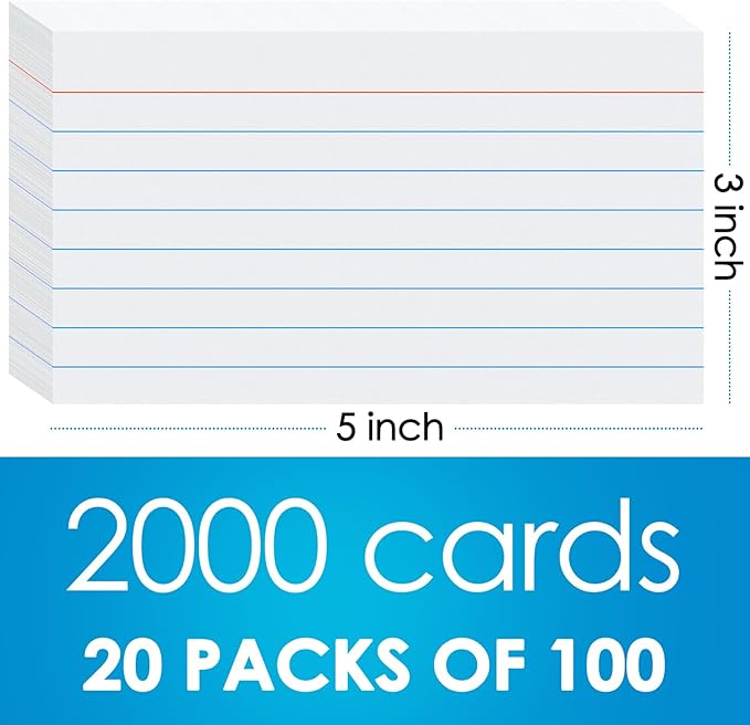 2000 Count White Index Cards 3x5, Lined Note Cards, Notecards, Study Cards, Flash Cards for Studying School Note Taking Office College Supplies, White