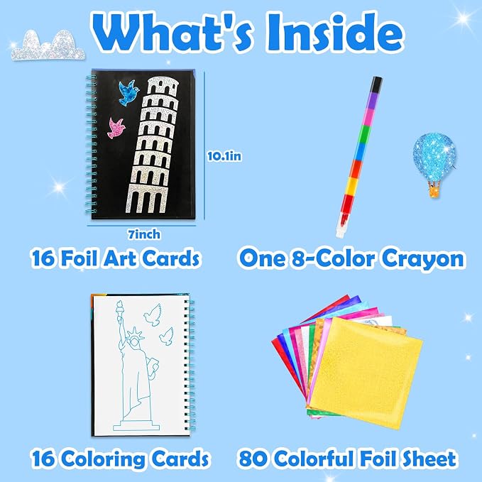 FUNNYB&G Mess-Free Foil Art Craft for Kids Ages 4-10, Kids Birthday Gift