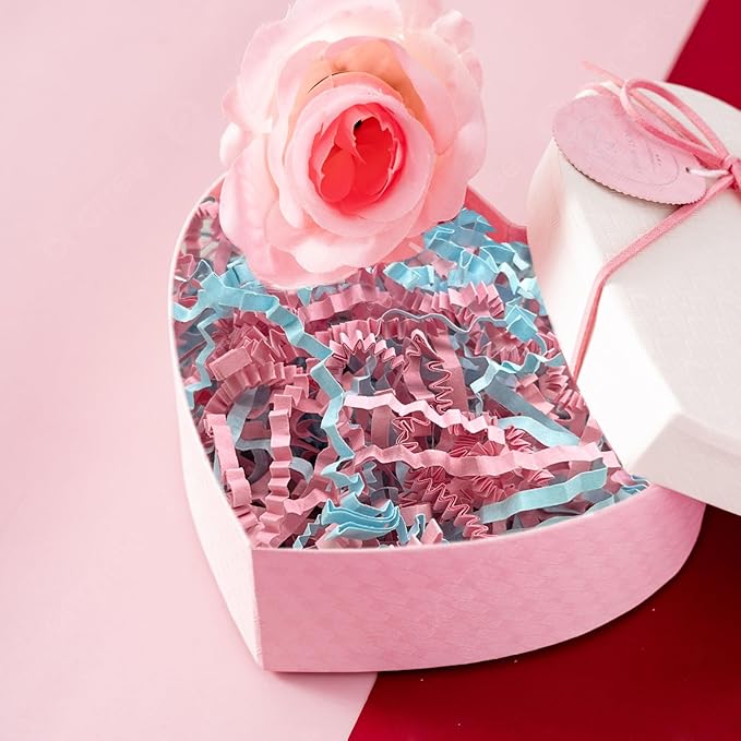 Tisspoms 1LB Pink Blue Crinkle Cut Paper Shred Filler, Paper Shreds for Basket Fillers, Birthday, Gift Wrapping, Anniversary, Valentine's Day Gender Reveal Baby Shower Decor Party Filler