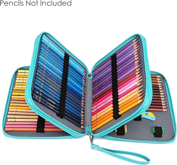 YOUNGCOL Deluxe PU Leather Colored Pencil Case - 120 Slots Pencil Holder with Handle Strap Large Capacity Pencil Organizer