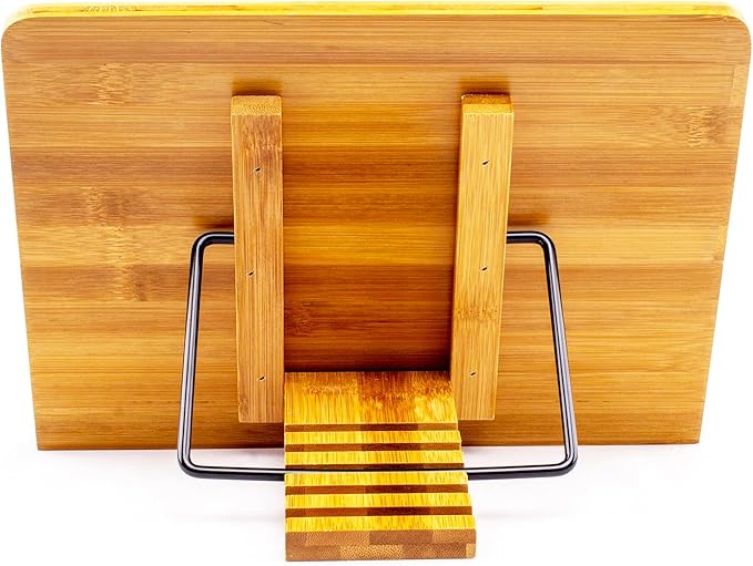 360°Rotating Bases Book Stand Large (15.4 x 11 Inches) for Reading Hands Free,Recipe Cookbook Holder for Kitchen Counter,Textbook Stand for Heavy Thick Books,Bamboo Stands for Bible,Law School
