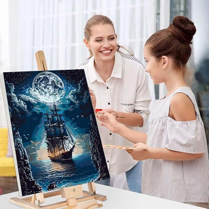 YPF Paint by Numbers for Adults Landscape Paint by Number on Canvas, DIY Steamship Moon Acrylic Oil Painting Kits with Brushes for Home Wall Decor (16x20 inch)