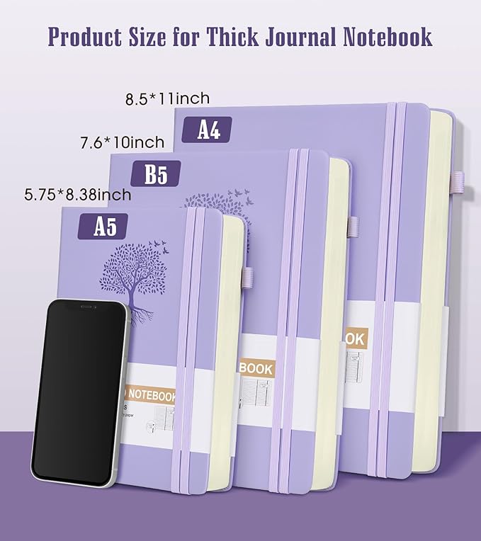 Lined Journal Notebook, 365 Pages A4 Large Journals for Writing Ruled Notebook, Hardcover Leather Journal for Women Men, Daily Journal Notebook for Work, Note Taking, 100Gsm Paper ( 8.5" x 11" Purple)