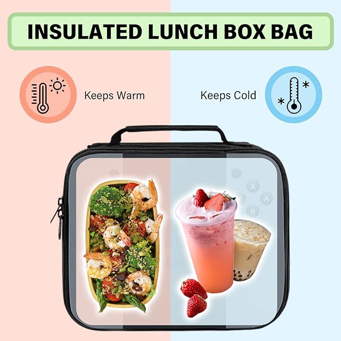 Insulated Lunch Box for Boys Girls, Game Lunch Bag for School Work Office Travel Picnic Hiking Beach, Waterproof Leakproof Portable Fits Most Bento Boxes
