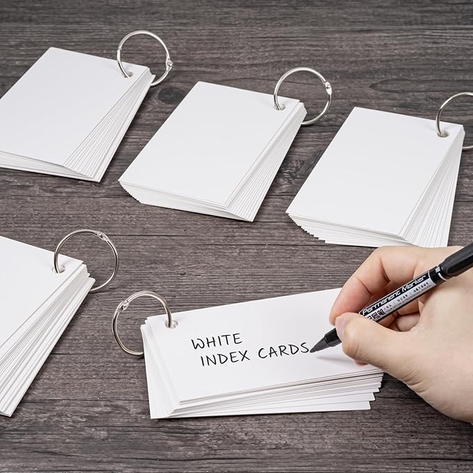 Index Cards, 600 PCS 3 x 5 Inch Punched Flash Cards with 12 Organizing Rings, White Flashcards for Studying, Blank Memo Note Cards for Adults Kids Home School Office