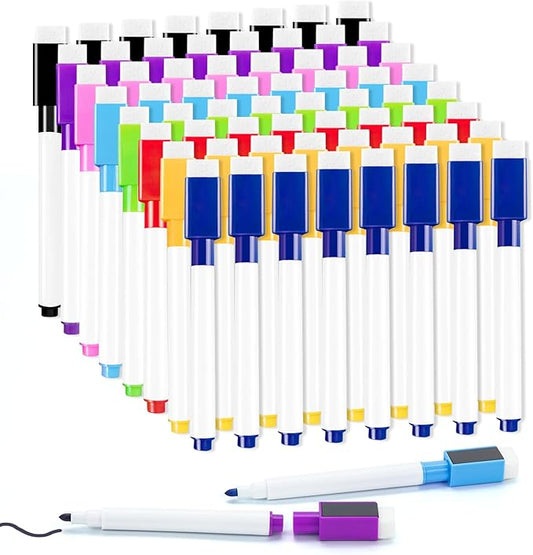 50 Pcs Colorful Magnetic Dry Erase Markers with Eraser Cap, White Board Mini Dry Erase Markers Bulk, Fine Point Tip White Board Markers for Teachers Office School Supplies