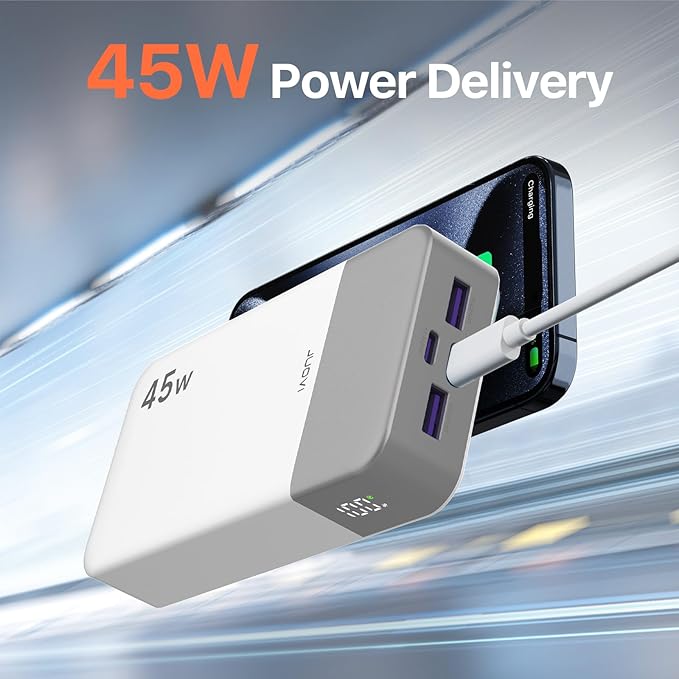 JUOVI Power Bank 45W 20000mAh Portable Charger USB C, PD QC Fast Charging 4-Port(2C+2A) External Battery Pack with LED Display, for iPhone 15 16 MacBook ipad