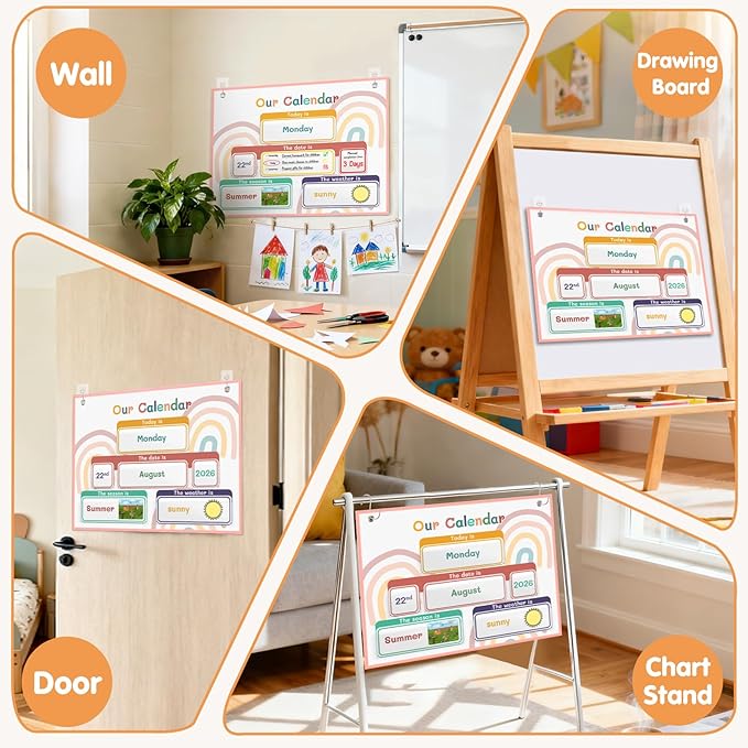 AKAYOK Classroom Calendar Pocket Chart with 70 Cards - Circle Time Calendar 2024-2028 with 2 Storage Pockets, Kids Calendar Perfect for Preschool and Homeschool Learning