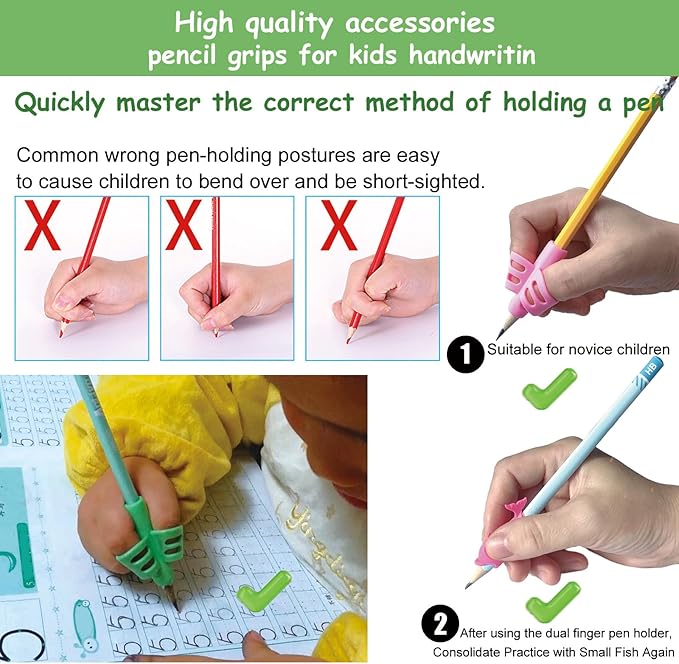 Pencil Grips for Kids - Toddler Writing Practice Tools, Handwriting Aid with Posture Correction for Beginners 3-7 Years, Autism Classroom & Preschool Must Haves, Daycare & Homeschool Essentials