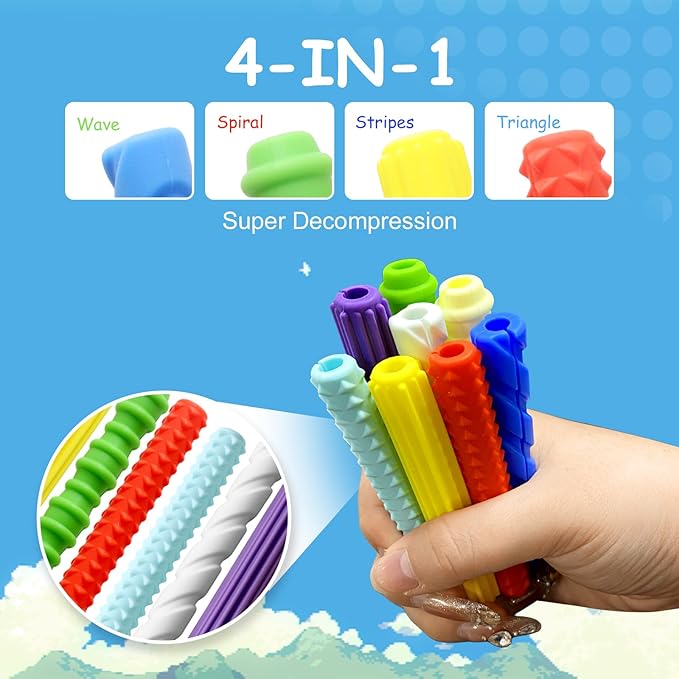 Pencil Grips, 4-Pack Textured Silicone Sleeves for Mechanical Pencils, Sensory Fidget ADHD Tool for Kids and Adults, Quiet Fidget Tools for Classroom Focus, Anxiety Relief (8 Set)